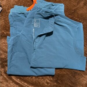 Figs Teal Joggers with Orange Accent